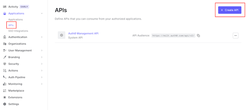 Auth0 APIs page