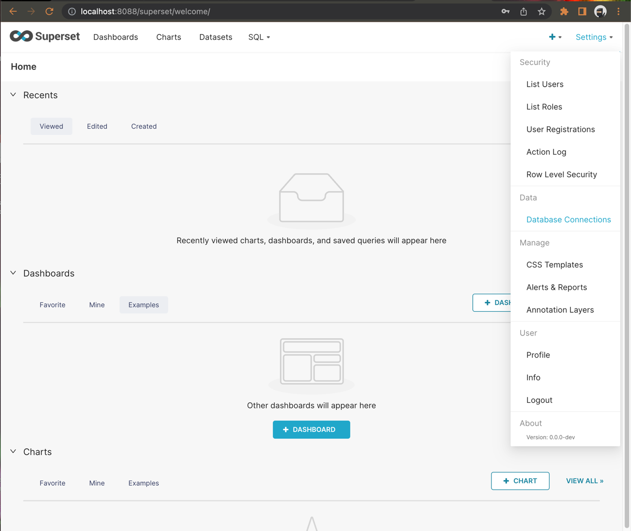 Superset menu select database connections