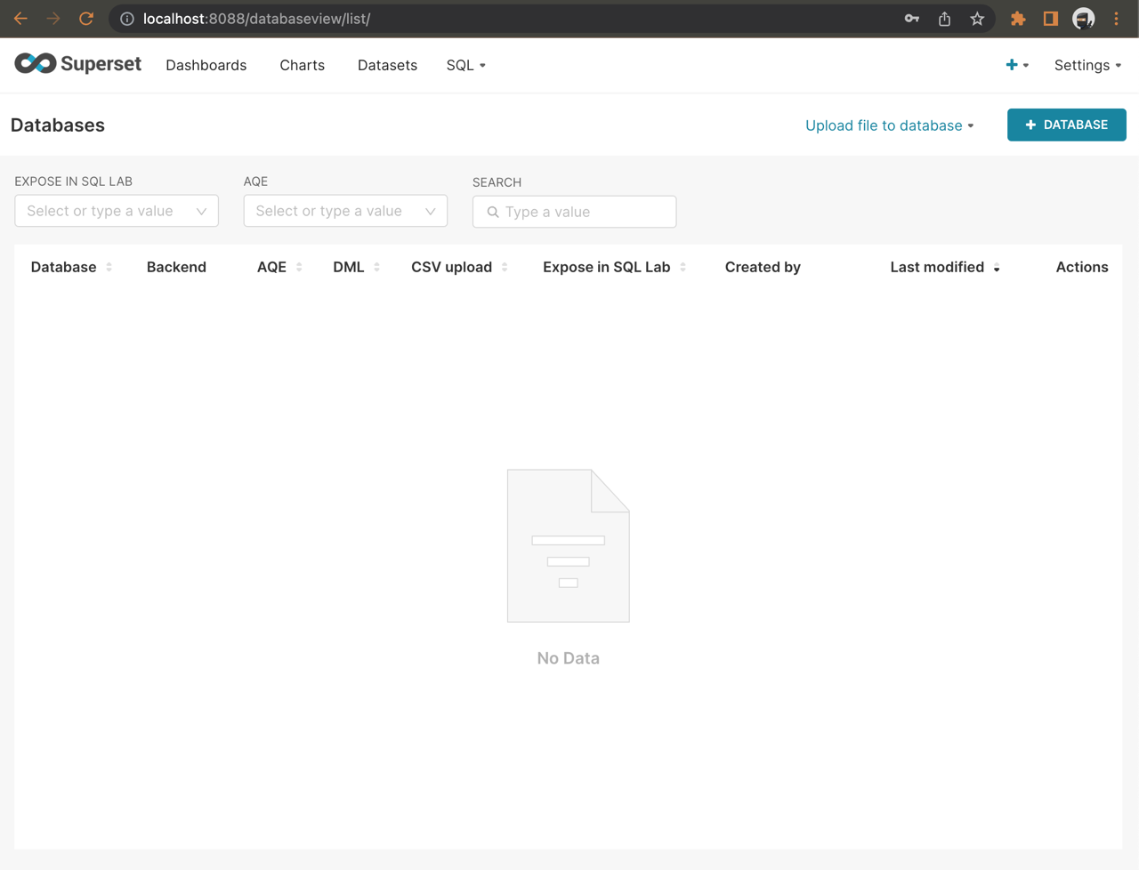 Superset database list select + Database