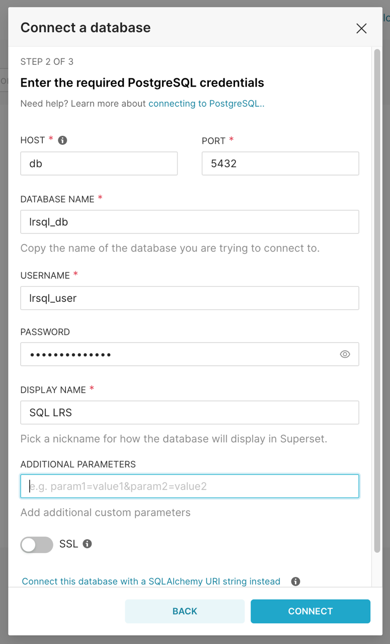 Superset add database postgresql